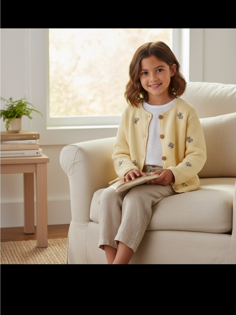 Girl’s Size6 Yellow Bumblebee Knit Embroidered Cardigan Jacket Kids